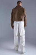 Mens Chocolate Boxy Tumbled PU Collared Bomber