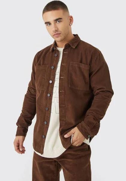 Mens Chocolate Cord Cargo Overshirt