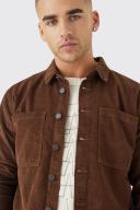 Mens Chocolate Cord Cargo Overshirt