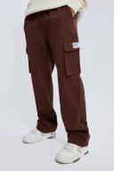 Mens Chocolate Elastic Waist Relaxed Fit Buckle Cargo Jogger