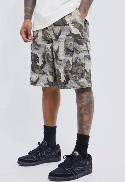 Mens Chocolate Fixed Relaxed Bandana Cargo Short