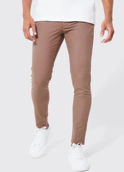 Mens Chocolate Fixed Waist Skinny Textured Chino