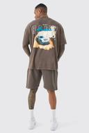 Mens Chocolate Oversized Overdyed Rally T-Shirt & Short Set