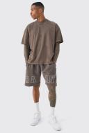 Mens Chocolate Oversized Overdyed Rally T-Shirt & Short Set