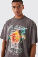 Mens Chocolate Oversized Wash Champions Graphic T-Shirt