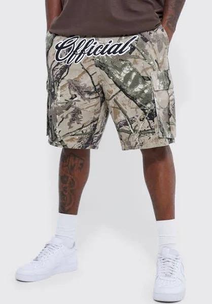 Mens Chocolate Plus Fixed Relaxed Camo Cargo Short