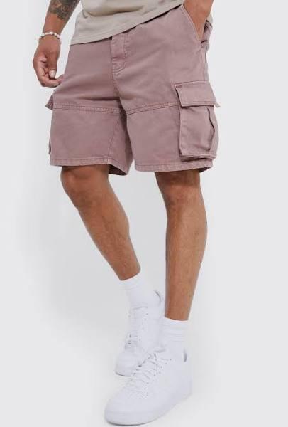 Mens Chocolate Relaxed Overdyed Denim Cargo Shorts