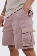 Mens Chocolate Relaxed Overdyed Denim Cargo Shorts
