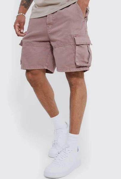 Mens Chocolate Relaxed Overdyed Denim Cargo Shorts