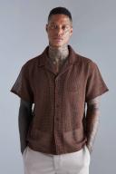Mens Chocolate Short Sleeve Boxy Open Weave Shirt