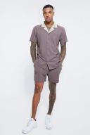 Mens Chocolate Short Sleeve Textured Jersey Shirt and Short