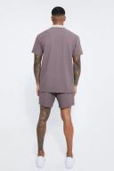 Mens Chocolate Short Sleeve Textured Jersey Shirt and Short