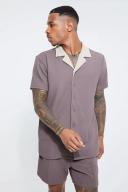 Mens Chocolate Short Sleeve Textured Jersey Shirt and Short