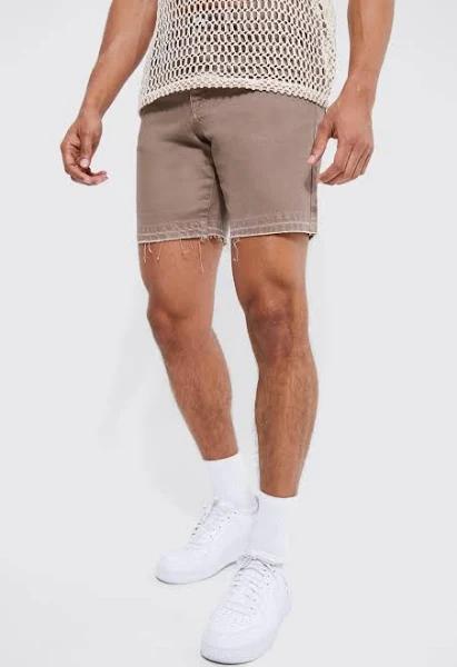 Mens Chocolate Slim Fit Overdye Denim Shorts