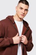 Mens Chocolate Tall Regular Fit Zip Through Hoodie