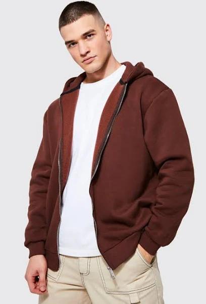 Mens Chocolate Tall Regular Fit Zip Through Hoodie