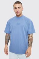 Mens Cloud Blue Oversized Heavyweight High Build Text T-Shirt