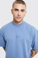 Mens Cloud Blue Oversized Heavyweight High Build Text T-Shirt