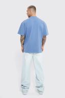 Mens Cloud Blue Oversized Heavyweight High Build Text T-Shirt