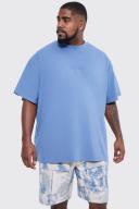 Mens Cloud Blue Plus Oversized Heavyweight High Build Text T-Shirt