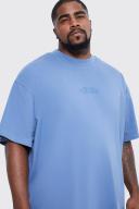 Mens Cloud Blue Plus Oversized Heavyweight High Build Text T-Shirt