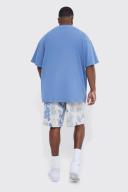 Mens Cloud Blue Plus Oversized Heavyweight High Build Text T-Shirt