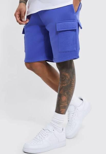 Mens Cobalt Loose Fit Mid Length Multi Pocket Cargo Short