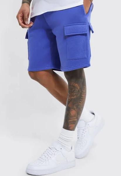 Mens Cobalt Loose Fit Mid Length Multi Pocket Cargo Short