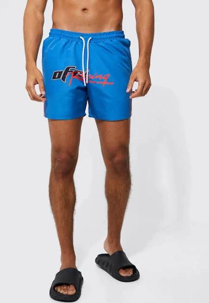 Mens Cobalt Mid Length Moto Swim Shorts