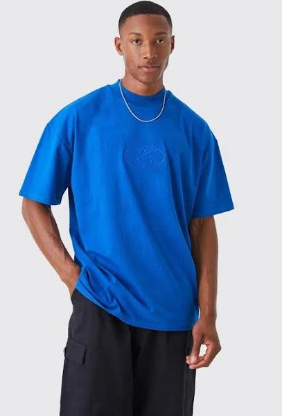 Mens Cobalt Oversized Heavyweight Extended Neck T-Shirt