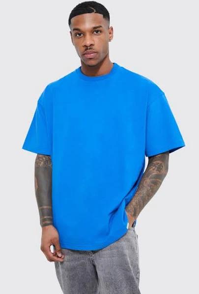 Mens Cobalt Oversized Heavyweight Extended Neck T-Shirt