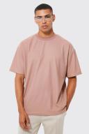Mens Coffee Oversized Extended Neck Ottoman Rib T-Shirt