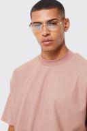 Mens Coffee Oversized Extended Neck Ottoman Rib T-Shirt