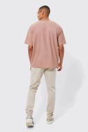 Mens Coffee Oversized Extended Neck Ottoman Rib T-Shirt