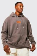 Mens Coffee Oversized Washed Man Diamond Washed Hoodie