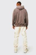 Mens Coffee Oversized Washed Man Diamond Washed Hoodie