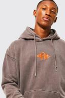 Mens Coffee Oversized Washed Man Diamond Washed Hoodie