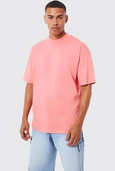 Mens Coral Oversized Extended Neck T-Shirt