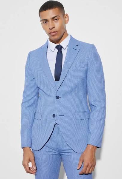 Mens Dark Blue Skinny Micro Texture Suit Jacket