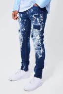 Mens Dark Blue Skinny Stetch All Over Ripped Bleached Jeans