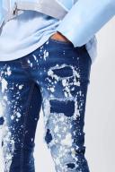 Mens Dark Blue Skinny Stetch All Over Ripped Bleached Jeans