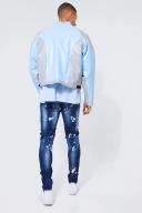 Mens Dark Blue Skinny Stetch All Over Ripped Bleached Jeans