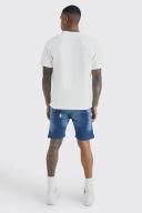 Mens Dark Blue Skinny Stretch Rip & Repair Denim Shorts