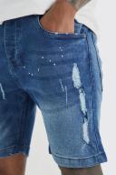 Mens Dark Blue Skinny Stretch Rip & Repair Denim Shorts