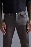 Mens Dark Brown Skinny Stacked Zip Hem Coated Jeans