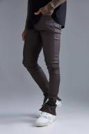 Mens Dark Brown Skinny Stacked Zip Hem Coated Jeans