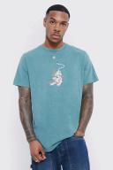 Mens Dark Green Oversized Overdyed Tiger Graphic T-Shirt