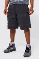 Mens Dark Grey Fixed Parachute Washed Cargo Short