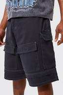 Mens Dark Grey Fixed Parachute Washed Cargo Short