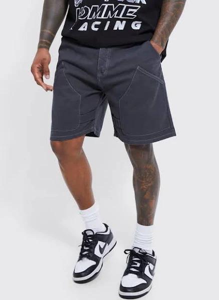 Mens Dark Grey Fixed Relaxed Cargo Strap Short